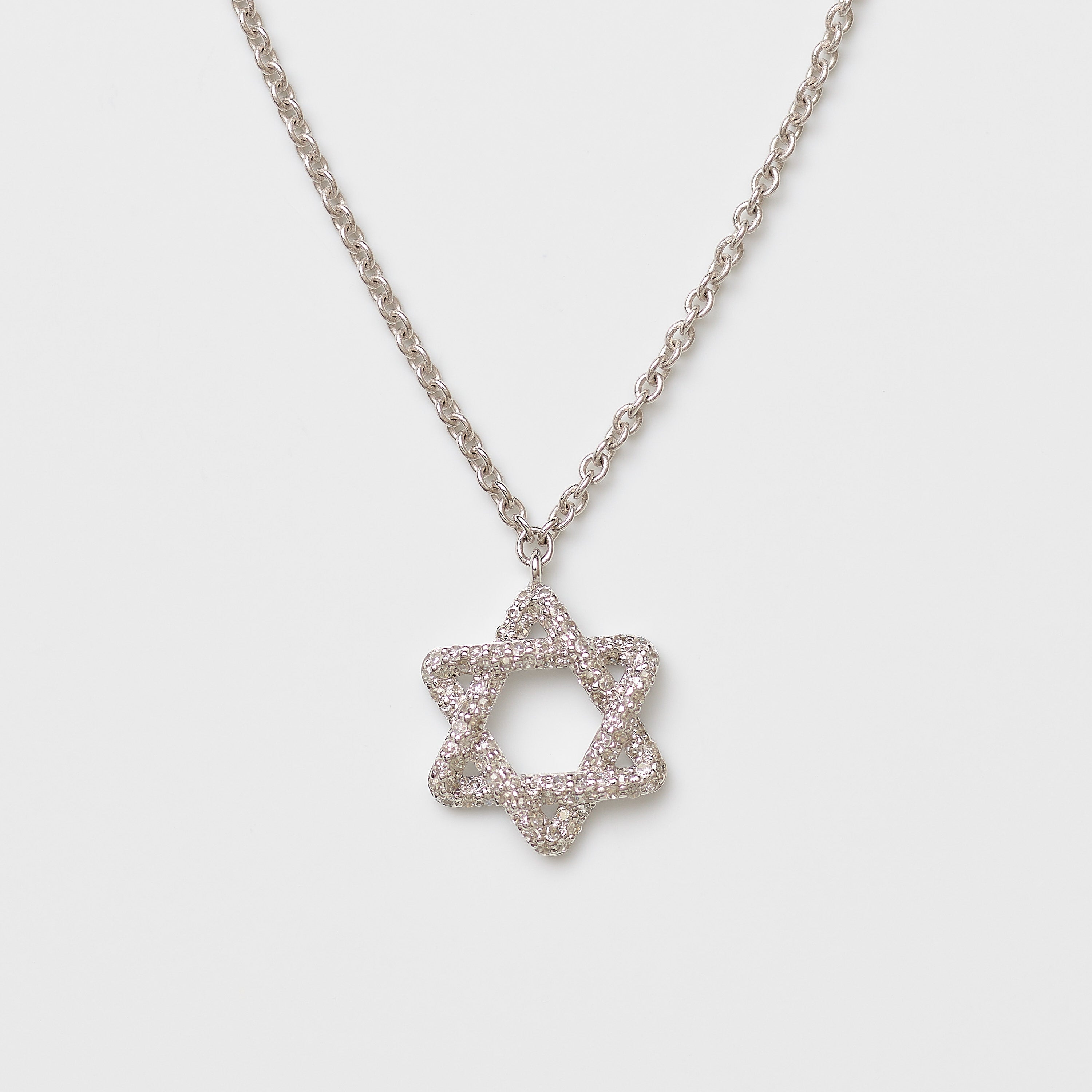 Mini Pavé-Diamond Magen David Drop Necklace