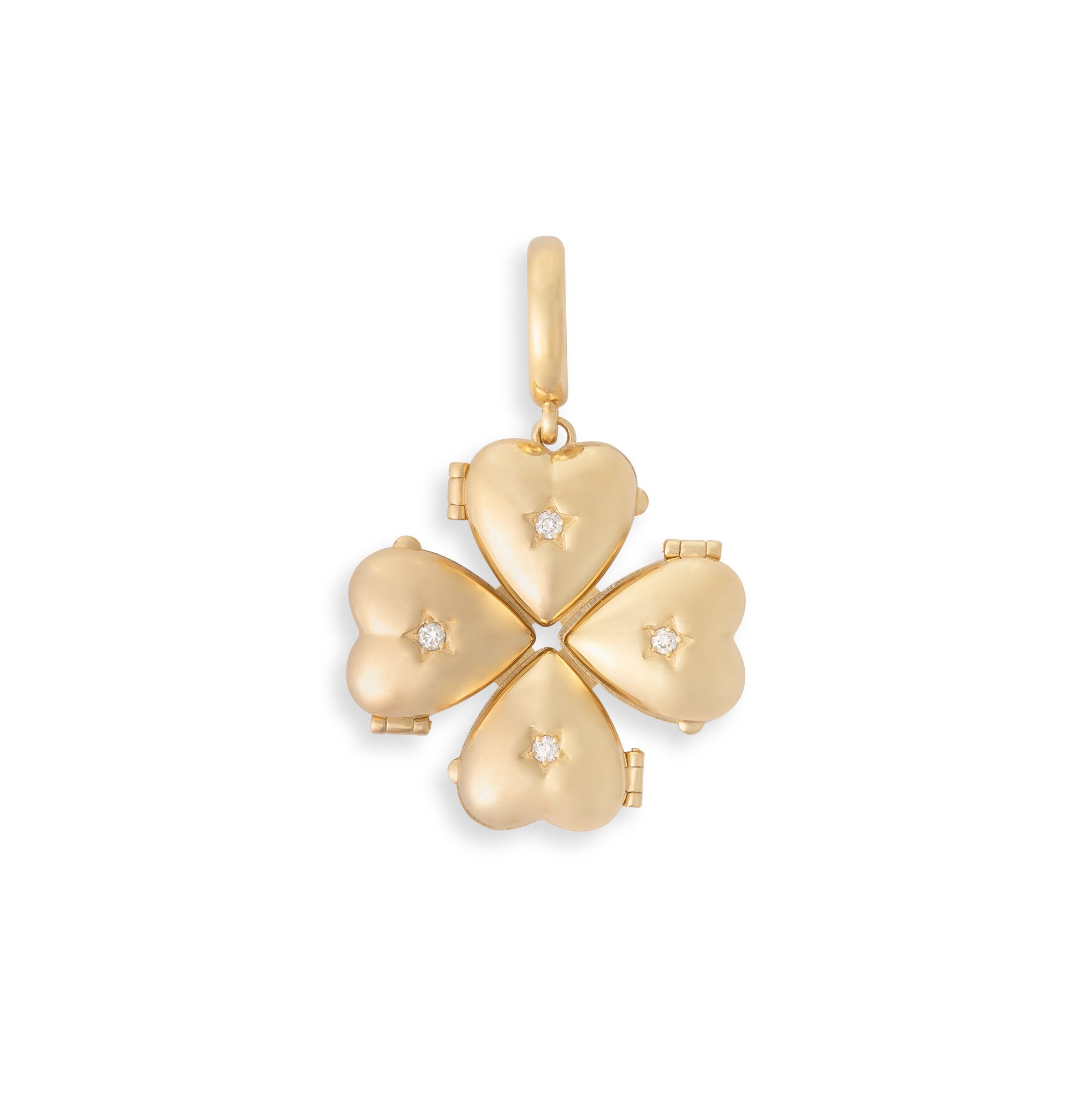 Bruno Yellow Gold and Diamond "Secret" Clover Pendant