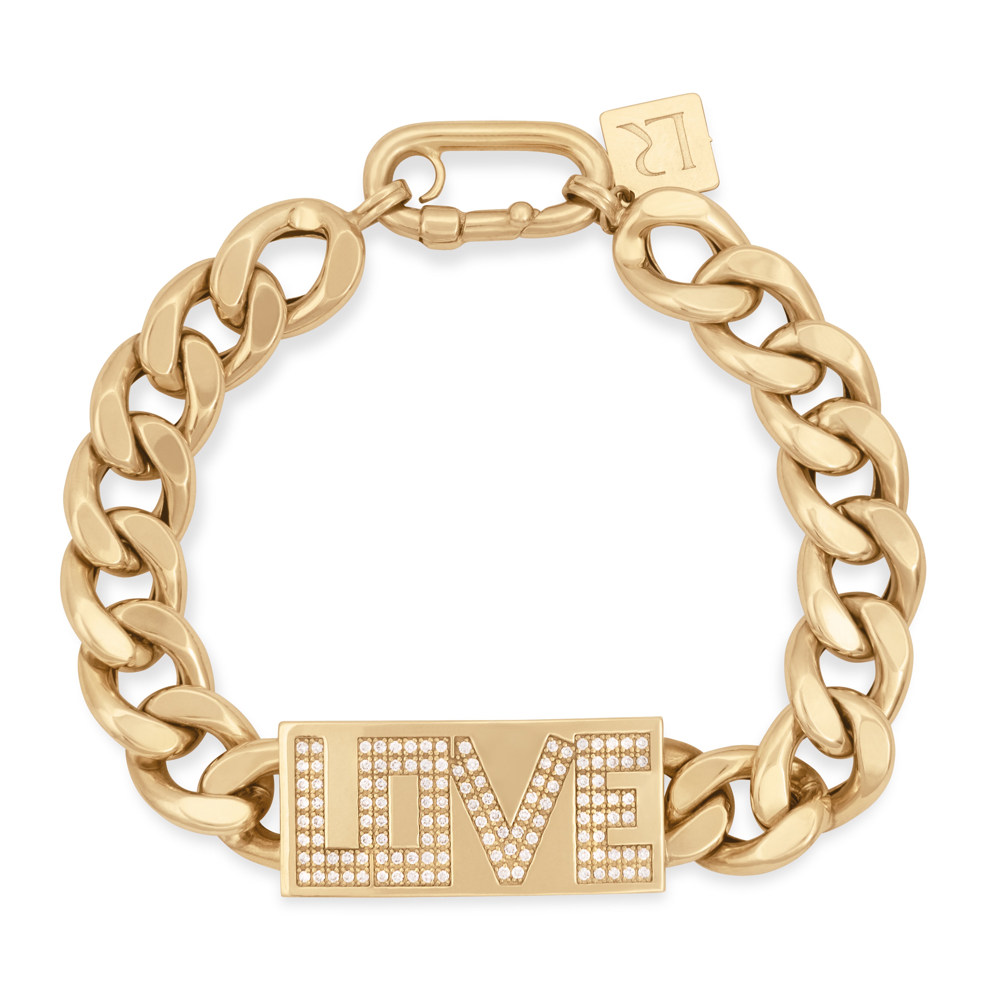 Louise Yellow Gold and White Diamonds Small Links "Love" Bracelet