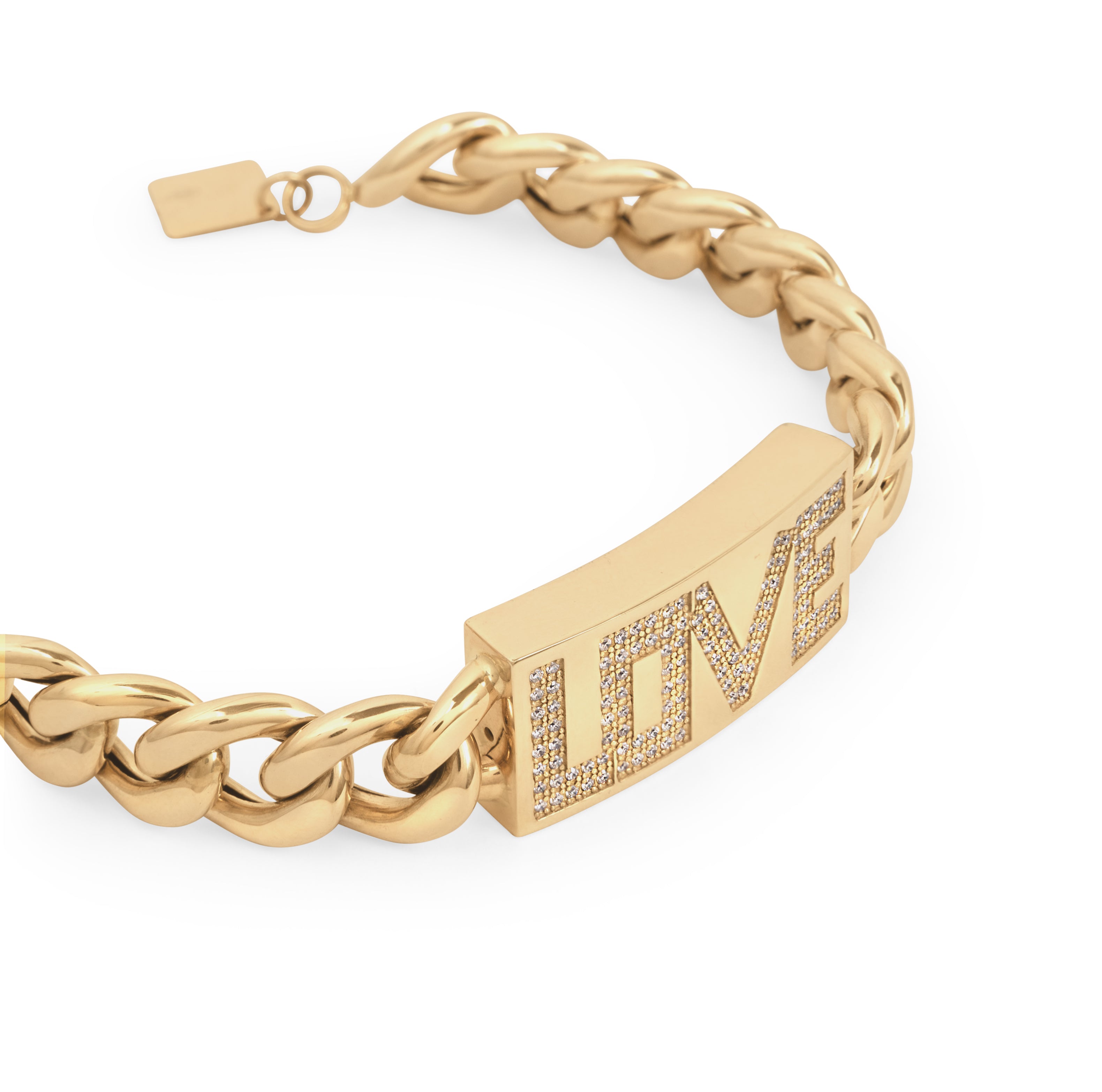 Louise Yellow Gold and White Diamonds Small Links "Love" Bracelet